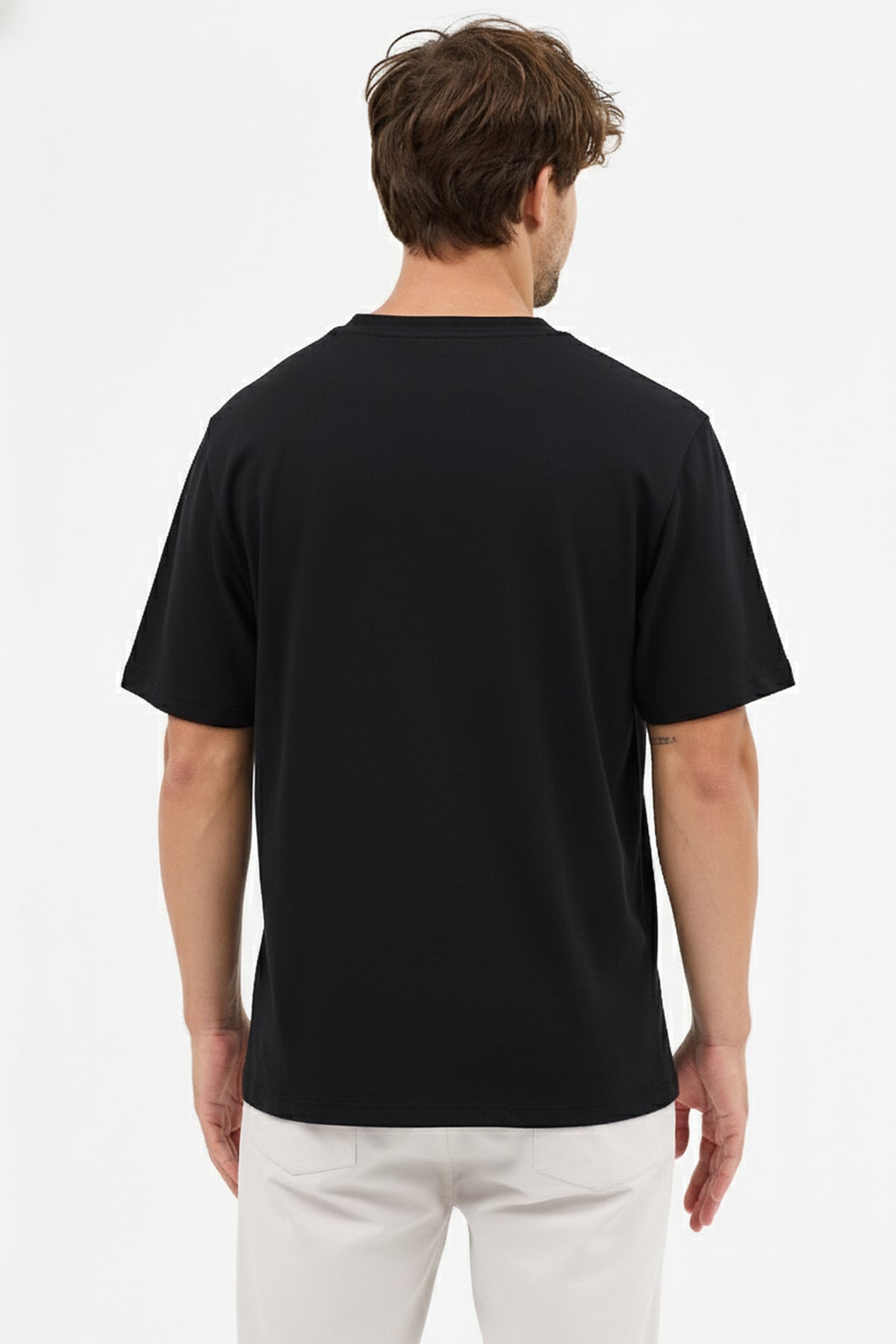 Erkek Premium Kalite Yoğun Dokulu Pamuklu T-Shirt Siyah M101-R0220-02