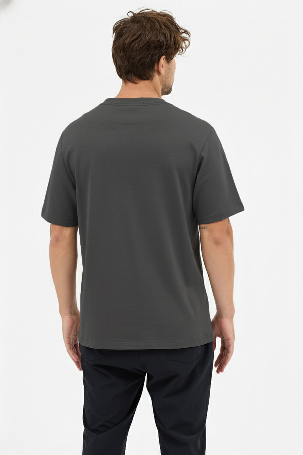 Erkek Premium Kalite Yoğun Dokulu Pamuklu T-Shirt Koyu Gri M101-R0220-04