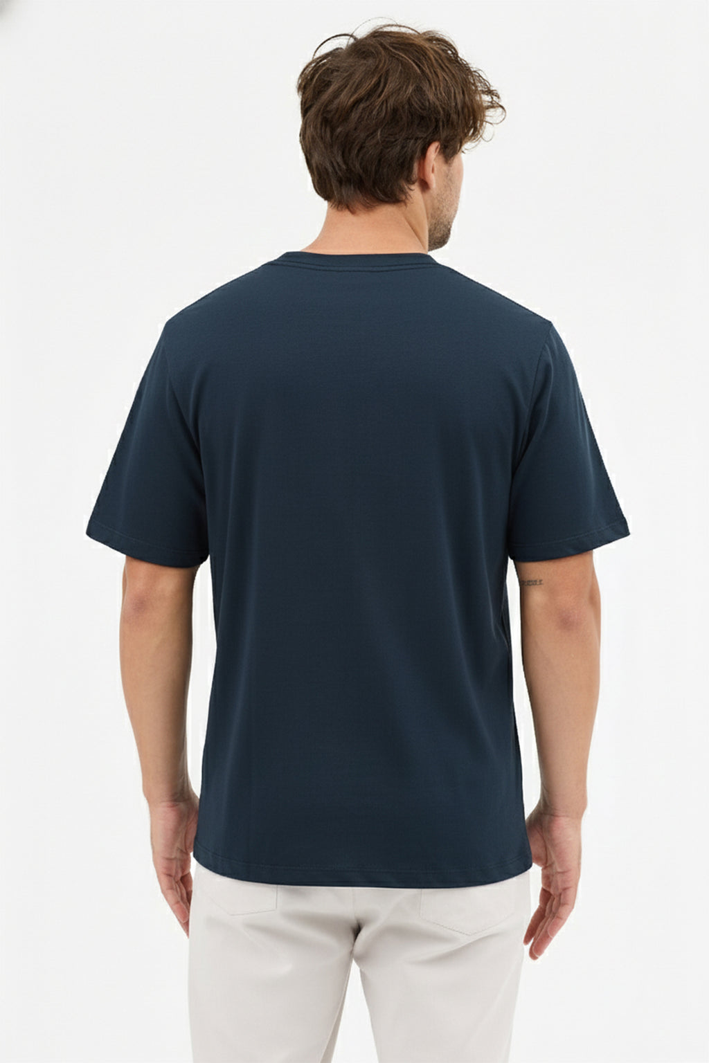 Erkek Premium Kalite Yoğun Dokulu Pamuklu T-Shirt Lacivert M101-R0220-05