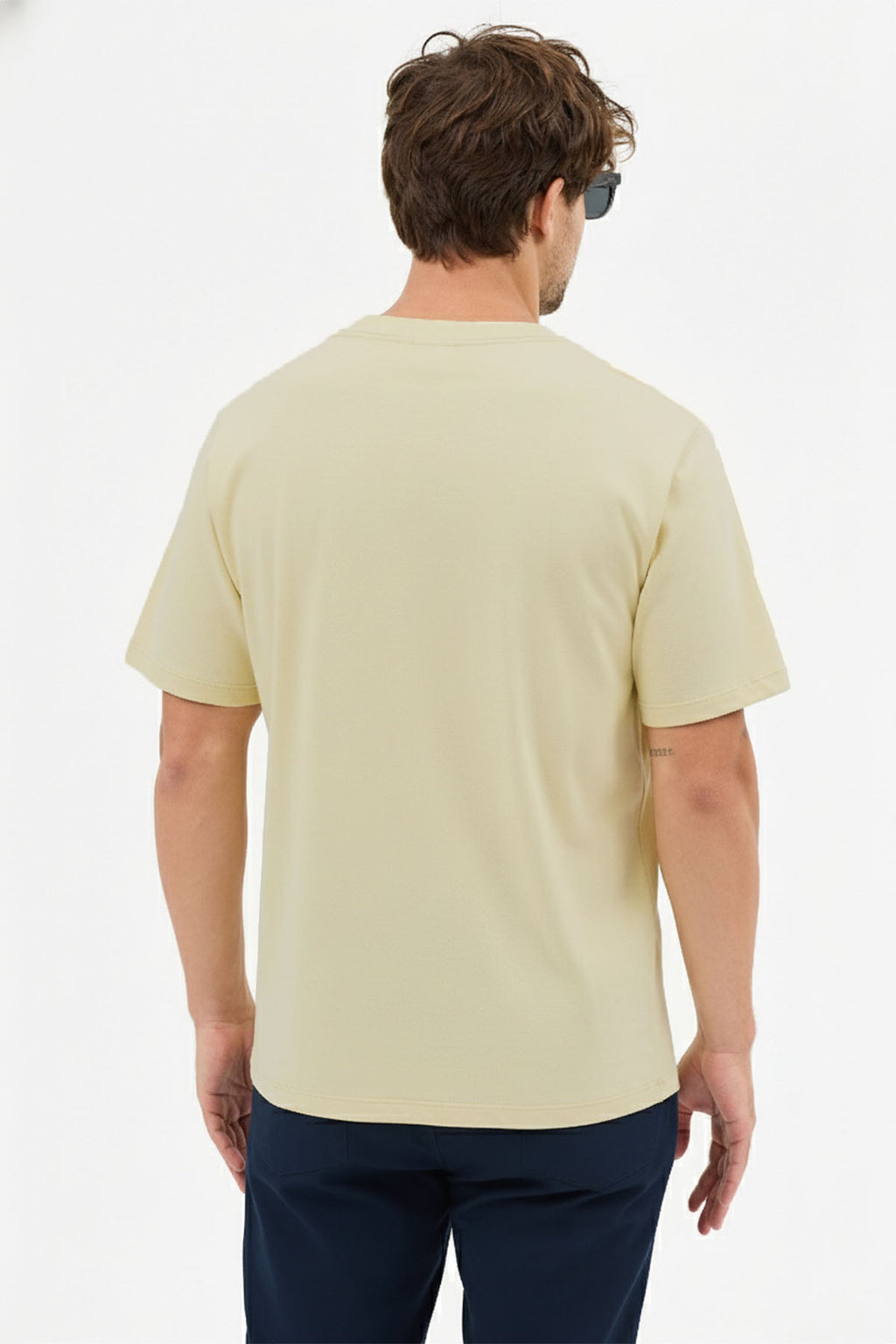 Erkek Premium Kalite Yoğun Dokulu Pamuklu T-Shirt Açık Sarı M101-R0220-03