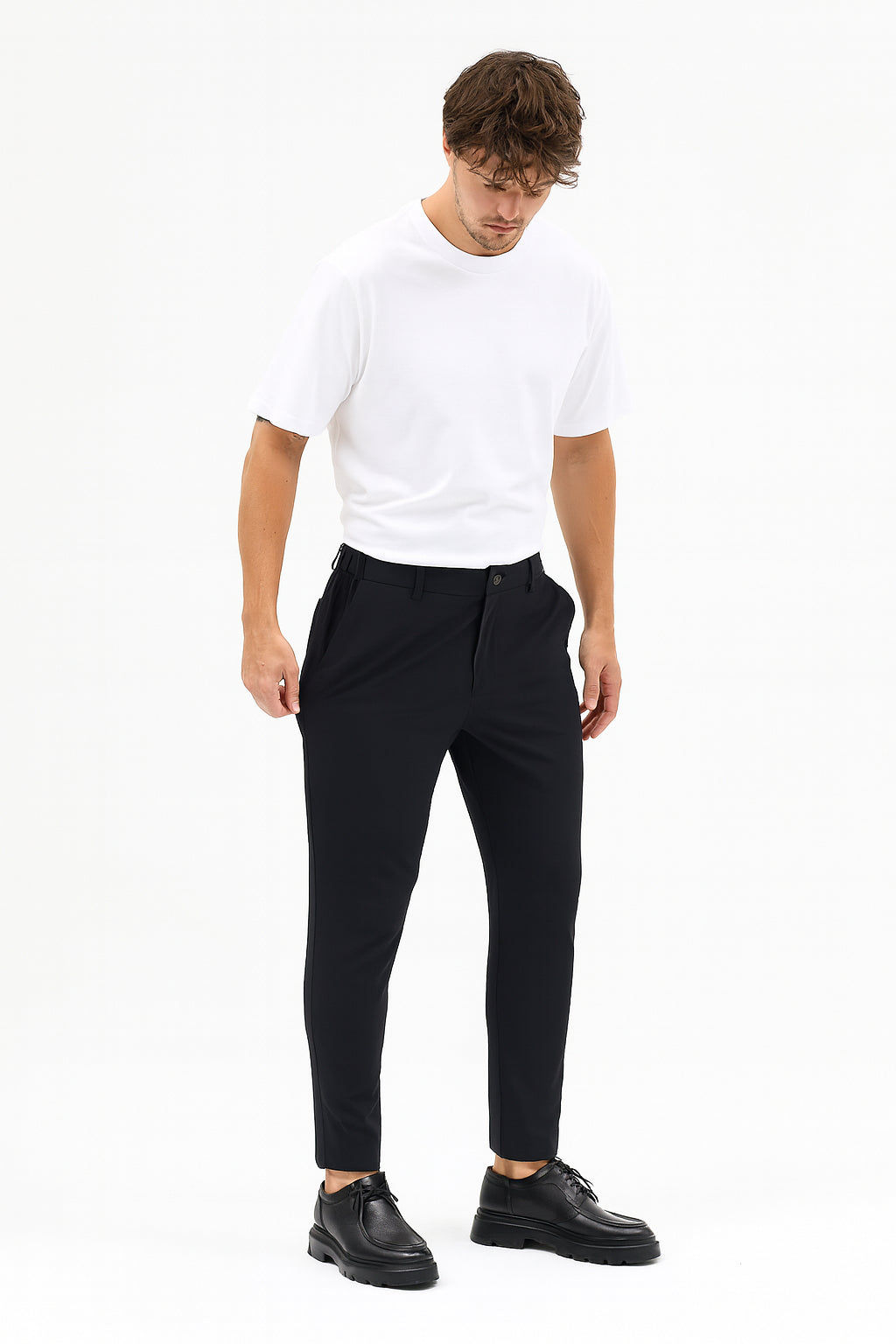 Erkek Streç Kumaş Relaxed Beli Lastikli Jogger Pantolon Siyah M701-R0140002-01