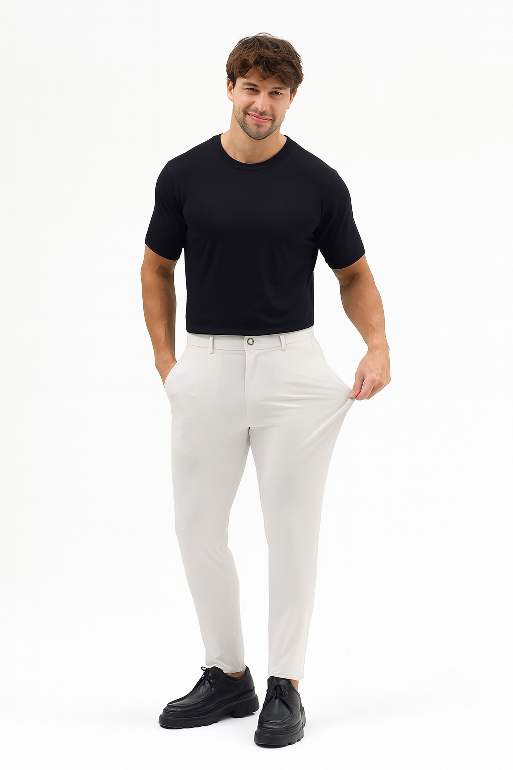 Erkek Streç Kumaş Relaxed Beli Lastikli Jogger Pantolon Açık Gri M701-R0140002-03