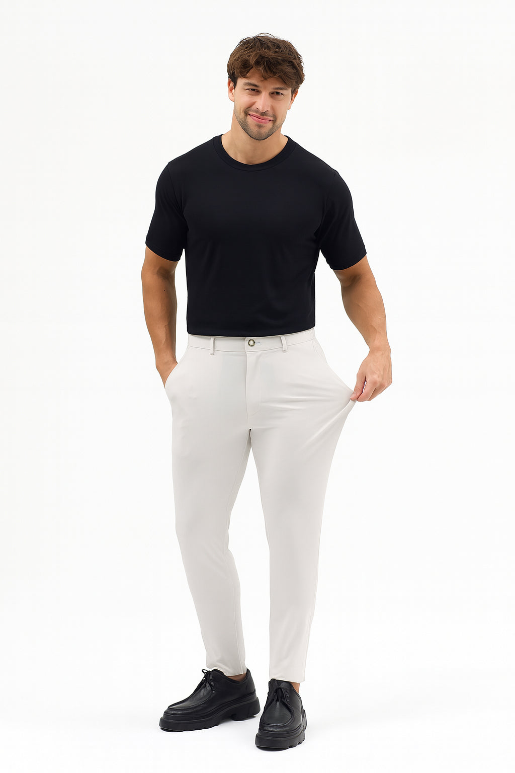 Erkek Streç Kumaş Relaxed Beli Lastikli Jogger Pantolon Açık Gri M701-R0140002-03