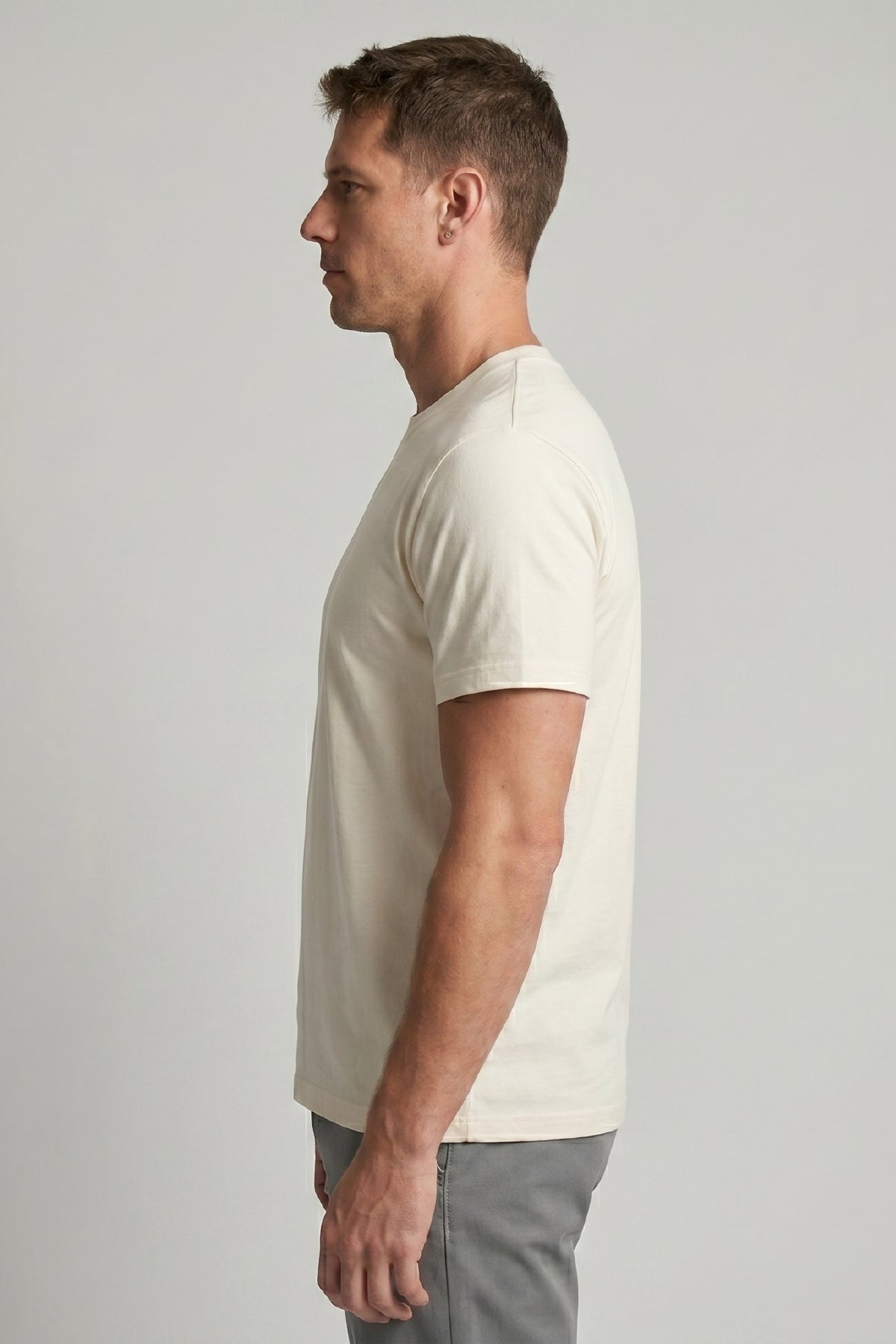 Herren T-Shirt aus Baumwolle, Premium-Qualität, mit dicht gewebter Struktur, Ecru M101-R0220-09