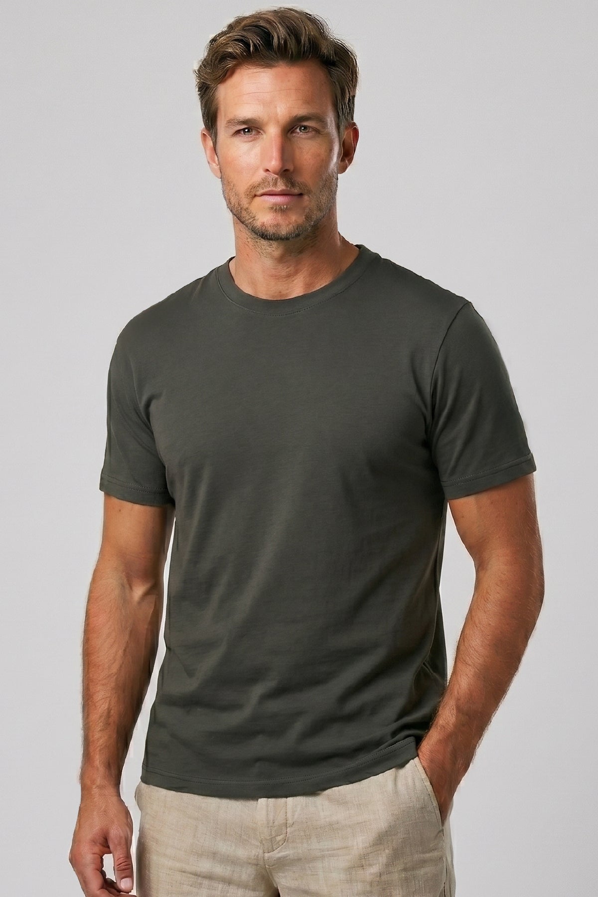 Herren Vision Premium Qualität Hochdichtes Baumwoll T-Shirt Khaki M101-R0220-11