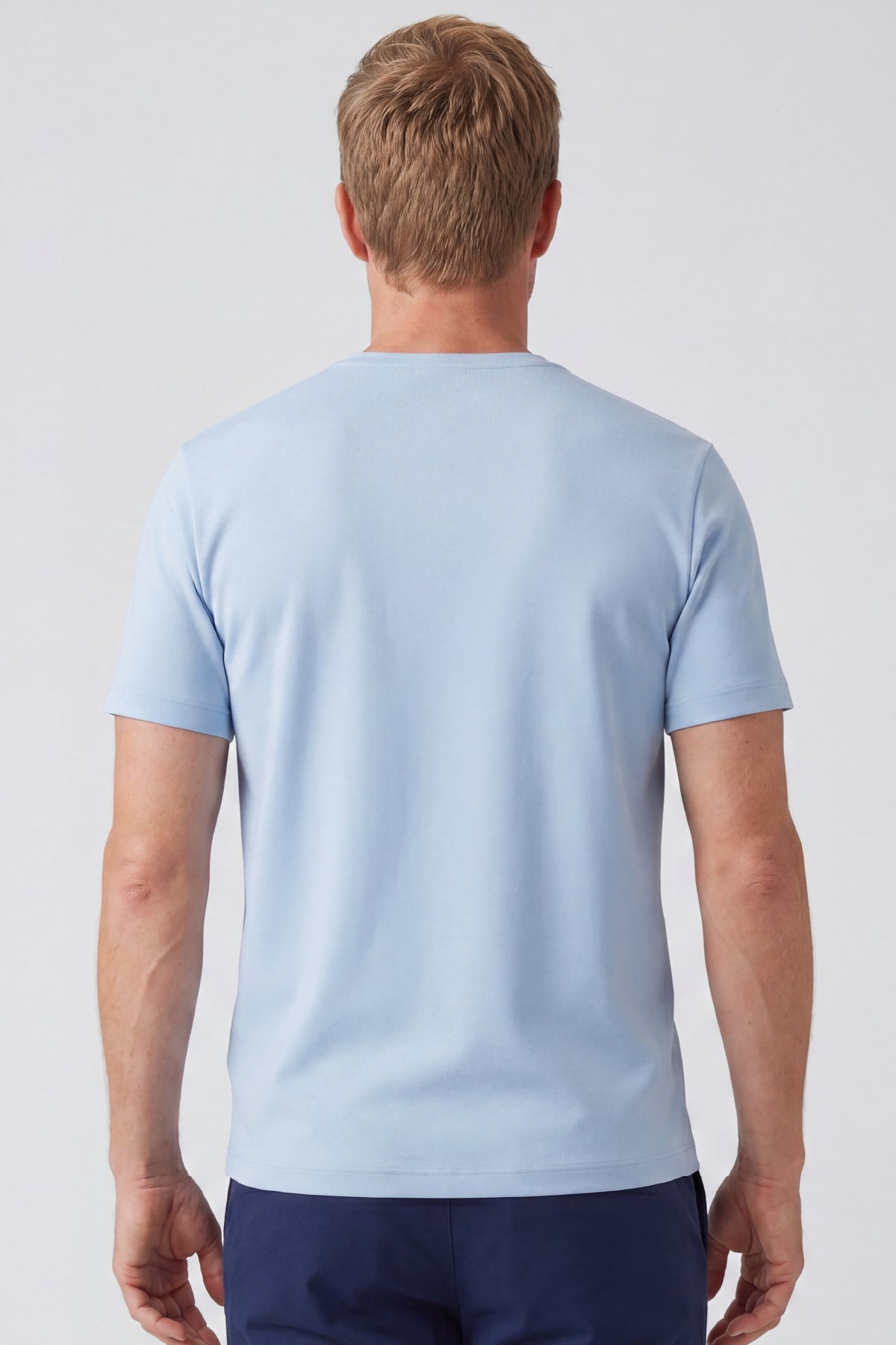 Erkek Vision V Yaka Premium Kalite Yoğun Dokulu Pamuklu T-Shirt Açık Mavi M102-R0220-04