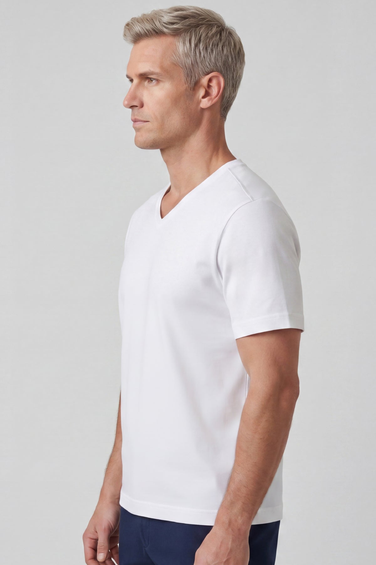Erkek Vision V Yaka Premium Kalite Yoğun Dokulu Pamuklu T-Shirt Beyaz M102-R0220-01