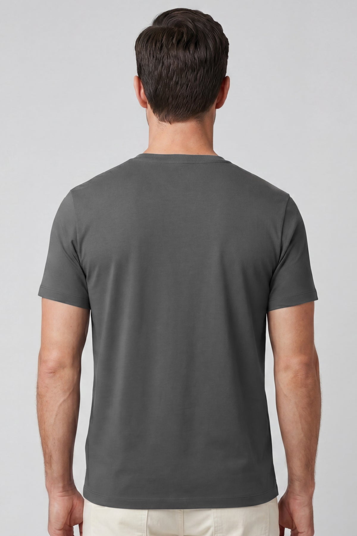 Erkek Vision V Yaka Premium Kalite Yoğun Dokulu Pamuklu T-Shirt Koyu Gri M102-R0220-05