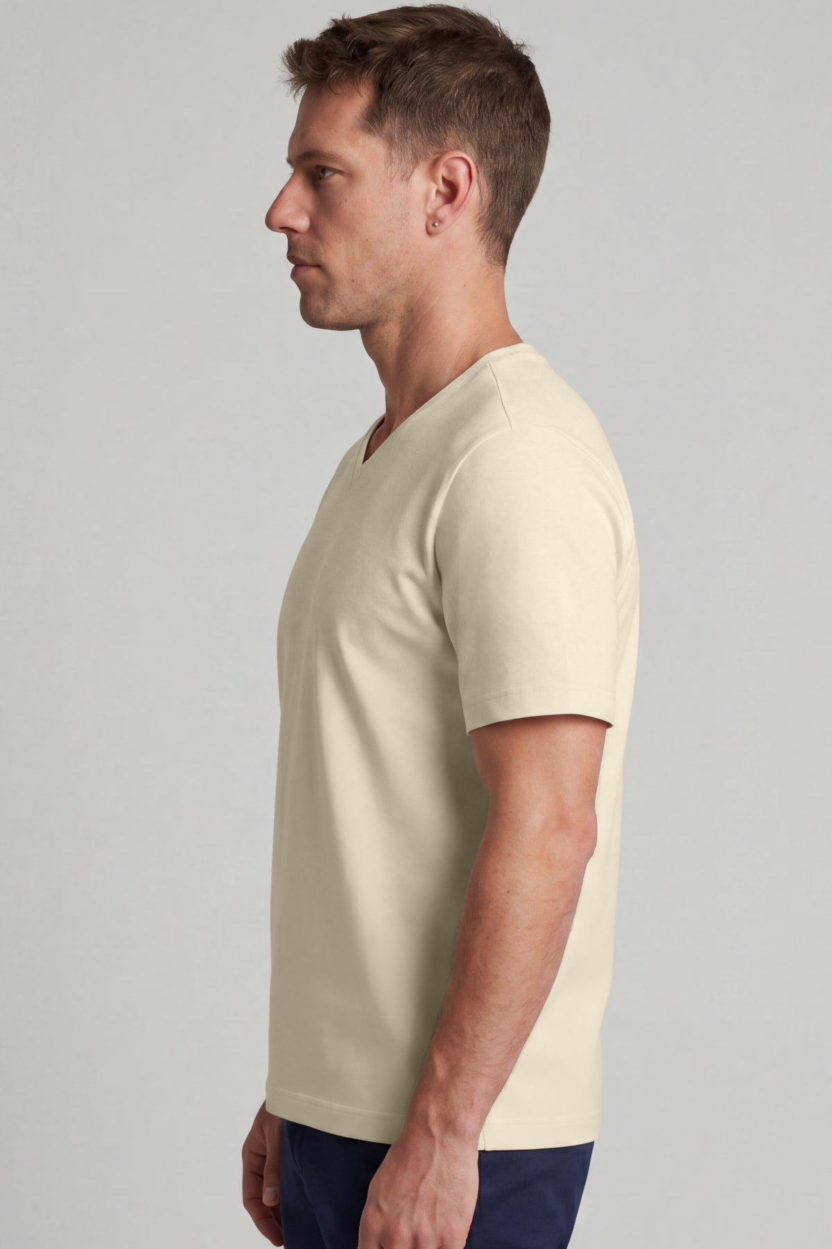 Erkek Vision V Yaka Premium Kalite Yoğun Dokulu Pamuklu T-Shirt Sarı M102-R0220-03