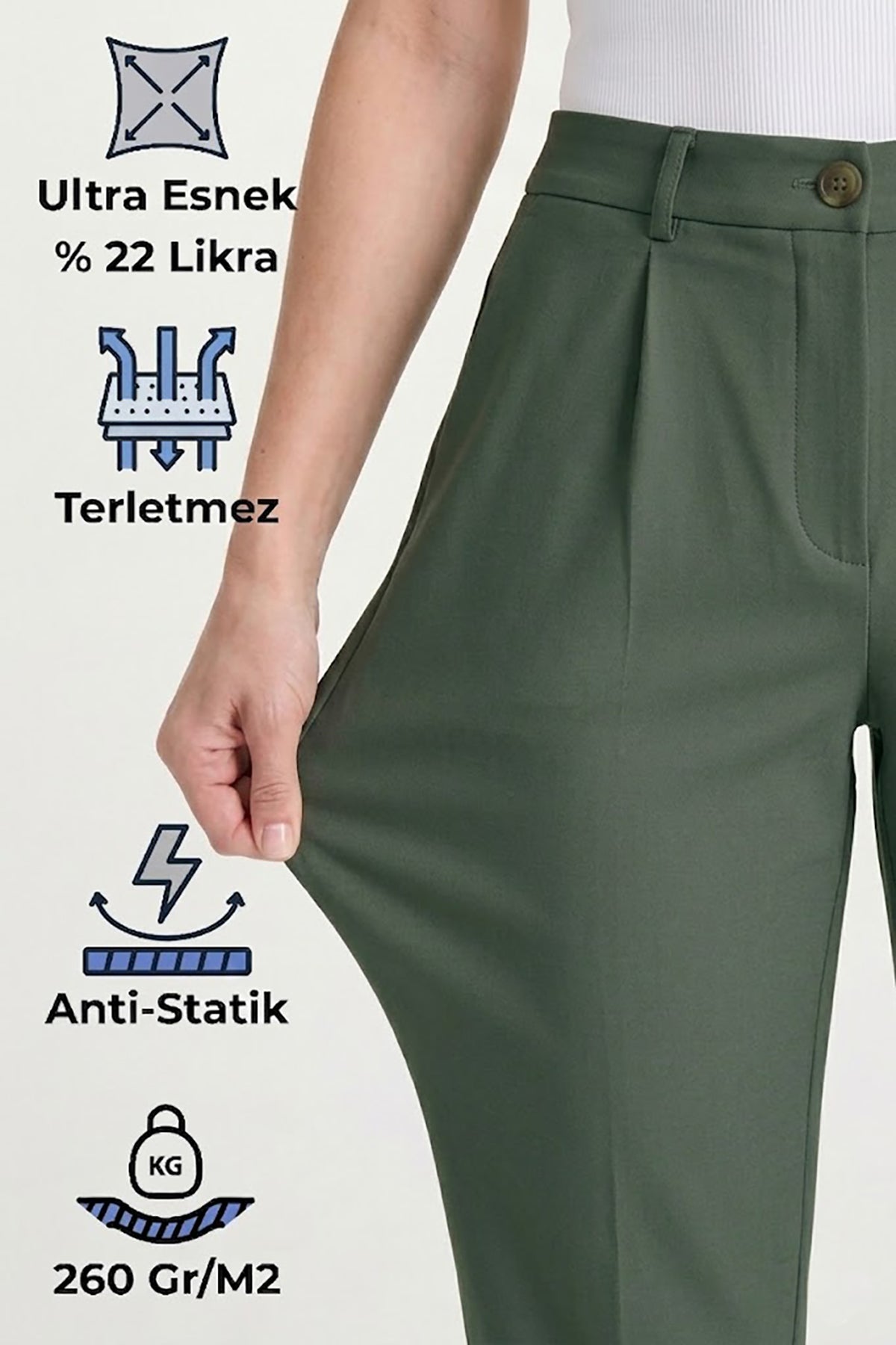 Kadın Flexon Ultra Esnek Relaxed Beli Lastikli Jogger Pantolon Haki W702-R0433-04