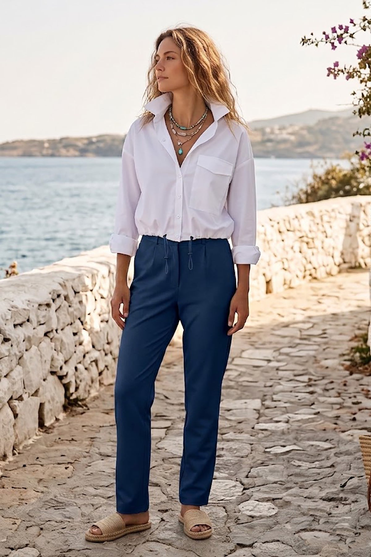 Kadın Flexon Ultra Esnek Relaxed Beli Lastikli Jogger Pantolon Lacivert W702-R0433-05