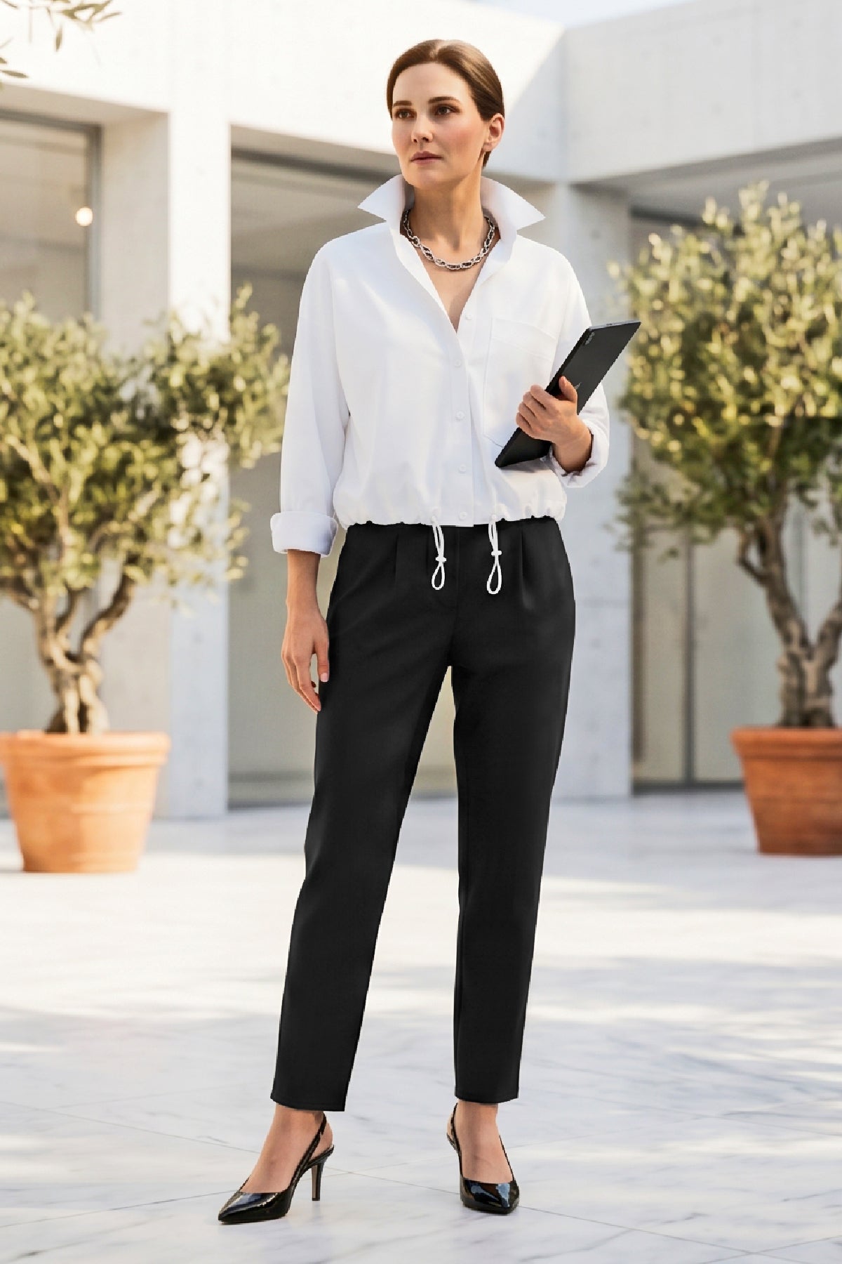 Damen Flexon Ultra Elastische Jogger-Hose mit Gummizug an der Taille Schwarz W702-R0433-07