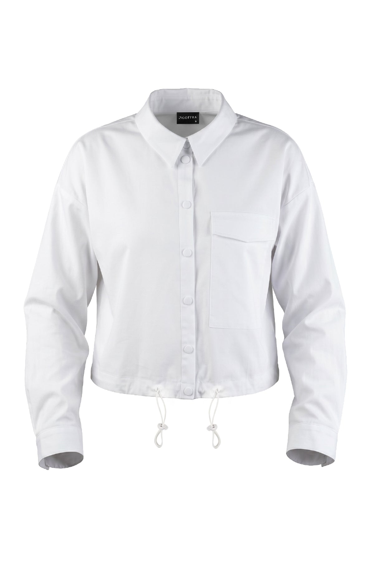 Damenhemd mit Druckknöpfen, verstellbarer Taille, schicker bequemer Schnitt, Weiß W201-K0304-01