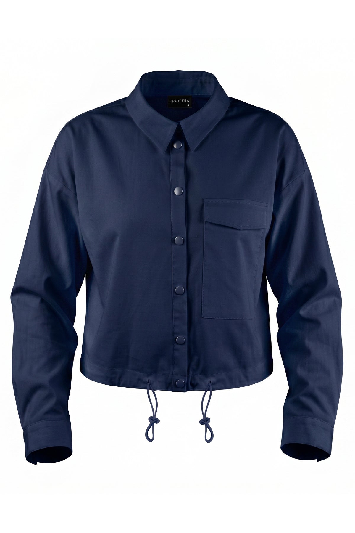 Damen-Hemd mit Druckknöpfen, verstellbarer Taille, schicker bequemer Schnitt, Marineblau W201-K0304-02