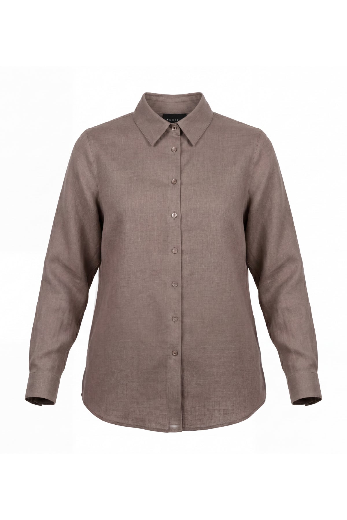 Kadın Gia %100 Doğal Keten Gömlek - Klasik Yaka Basic Minimalist Tasarım Kahverengi W207-K0401-02