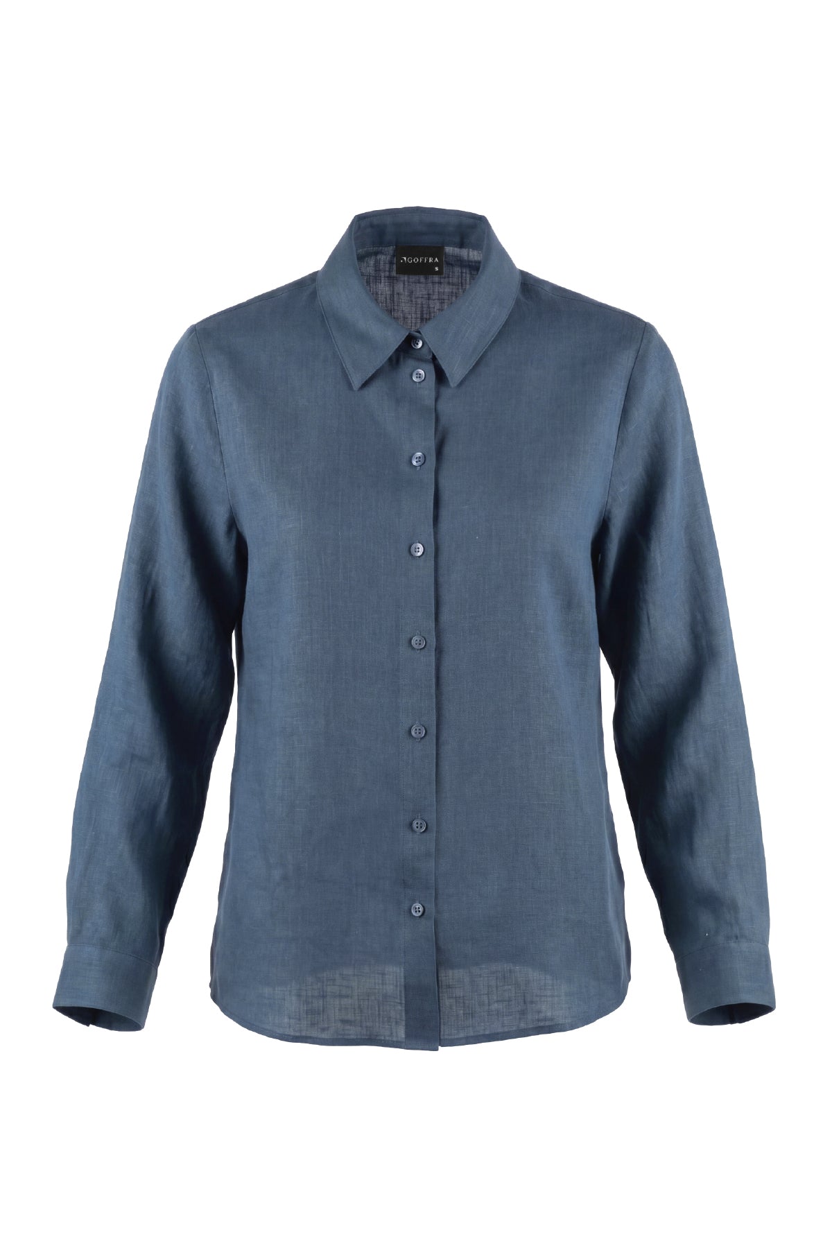 Kadın Gia %100 Doğal Keten Gömlek - Klasik Yaka Basic Minimalist Tasarım Lacivert W207-K0401-03