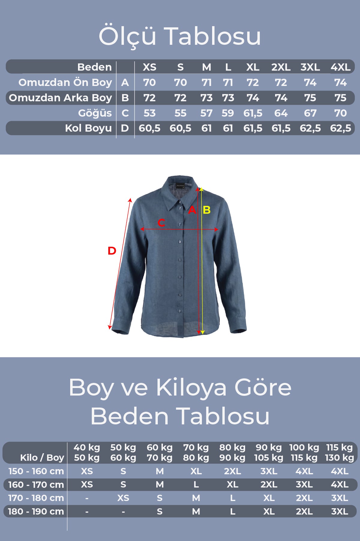Kadın Gia %100 Doğal Keten Gömlek - Klasik Yaka Basic Minimalist Tasarım Lacivert W207-K0401-03