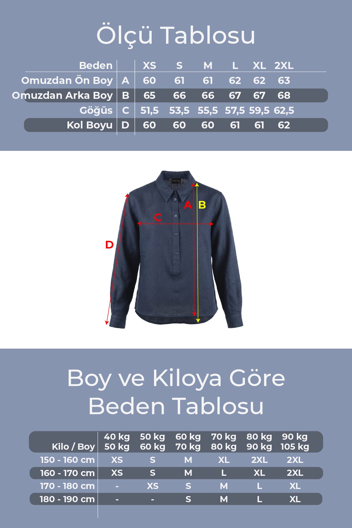 Kadın Solo %100 Doğal Keten Gömlek - Klasik Yaka Basic Minimalist Tasarım Lacivert W208-K0401-03