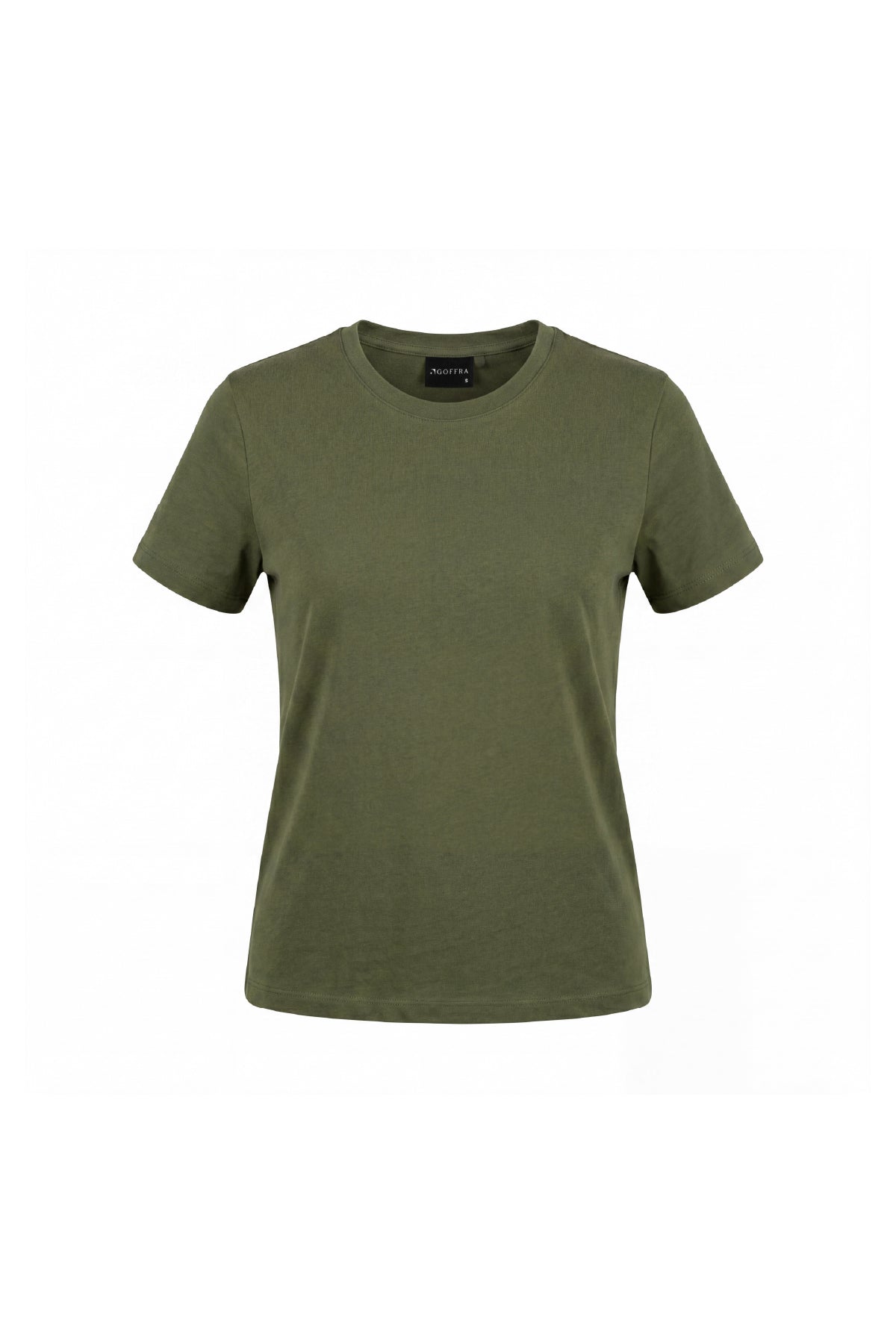 Kadın Vision Bisiklet Yaka Premium Kalite Yoğun Dokulu Pamuklu T-Shirt Haki W101-R0220-05