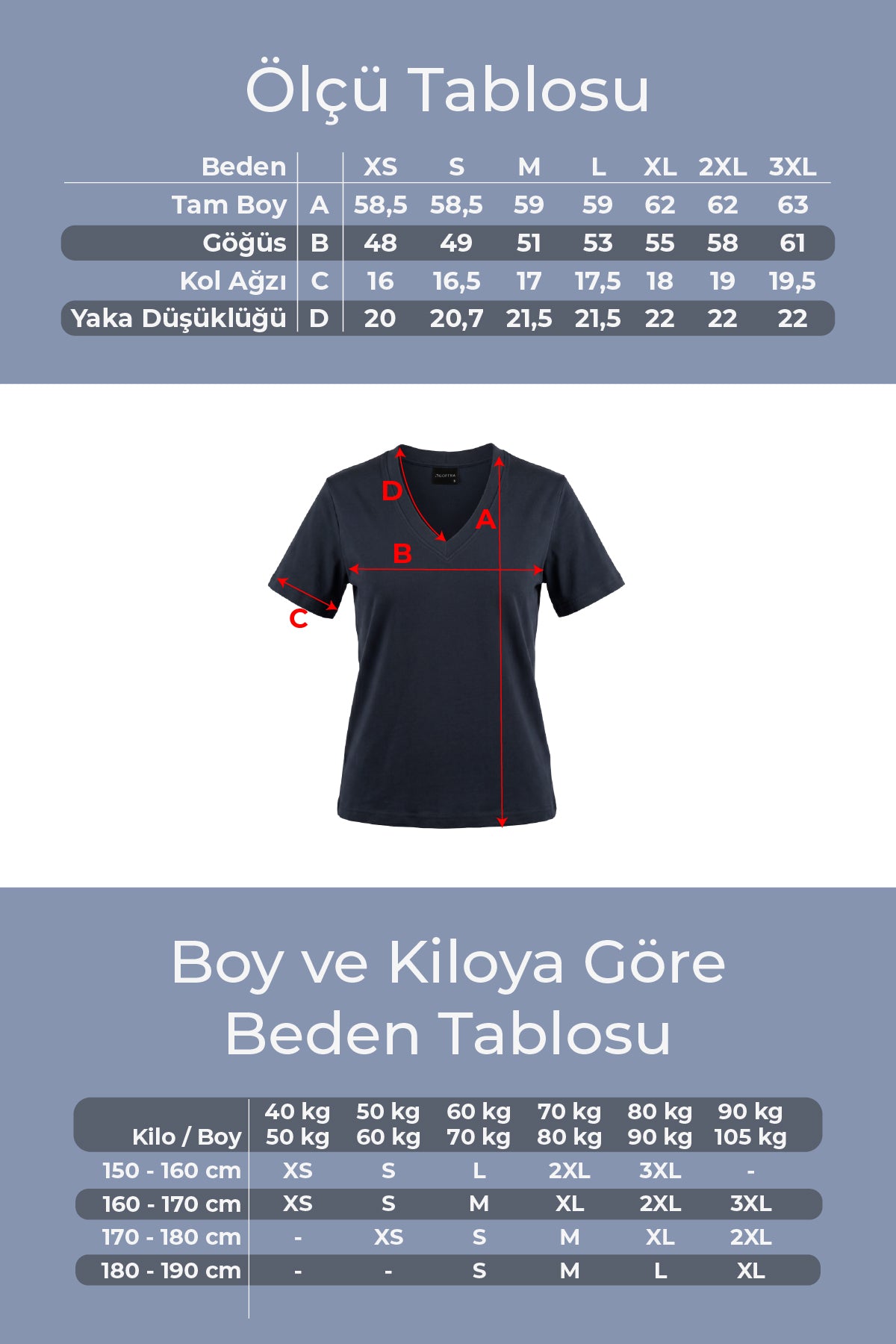 Kadın Vision V Yaka Premium Kalite Yoğun Dokulu Pamuklu T-Shirt Lacivert W102-R0220-08