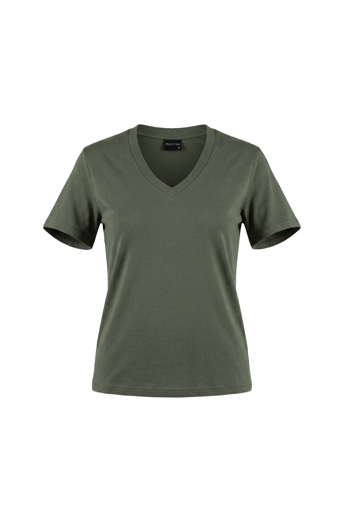 Kadın Vision V Yaka Premium Kalite Yoğun Dokulu Pamuklu T-Shirt Haki W102-R0220-06