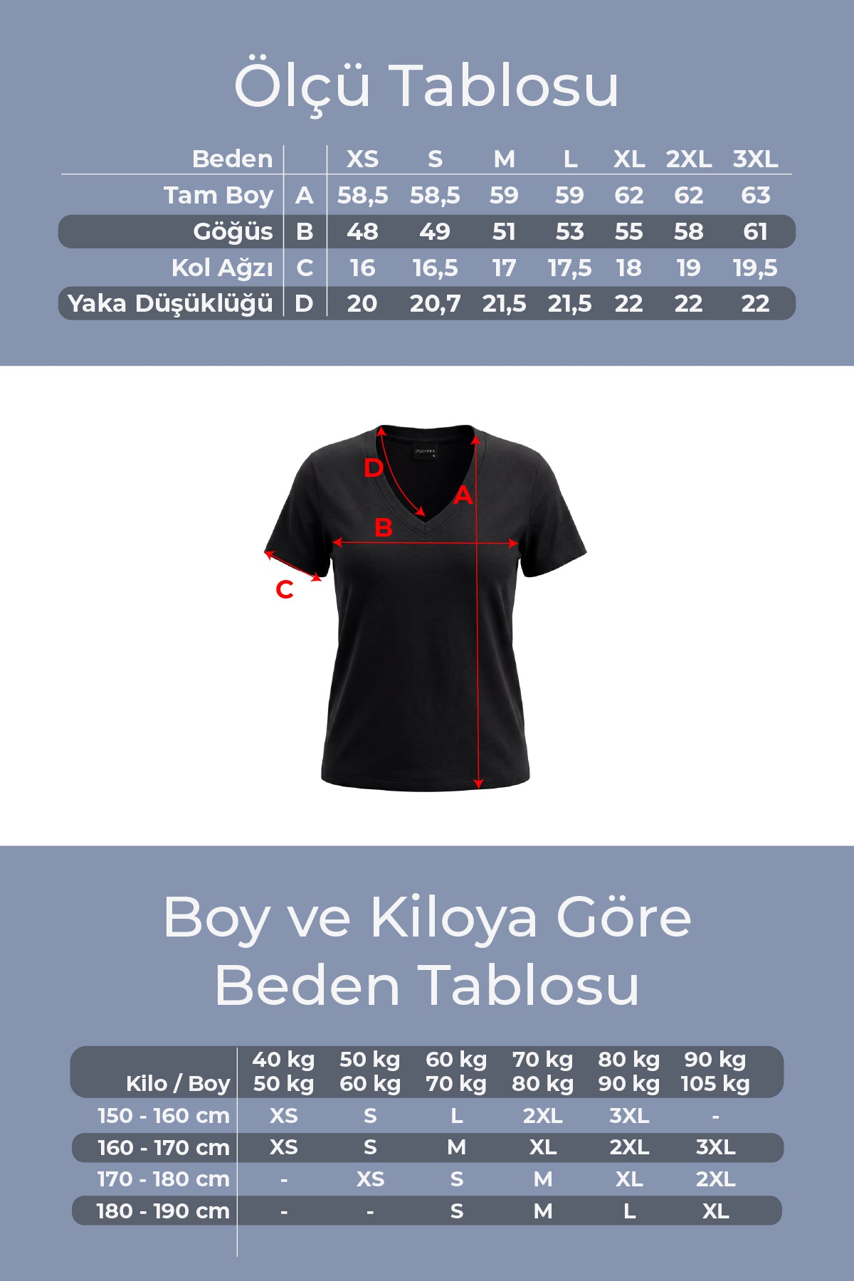 Kadın Vision V Yaka Premium Kalite Yoğun Dokulu Pamuklu T-Shirt Siyah W102-R0220-09